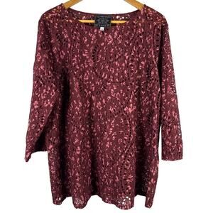 Johnny Was Jade Boho Harper Lace Oversized Tunic Maroon & Pink Size Large